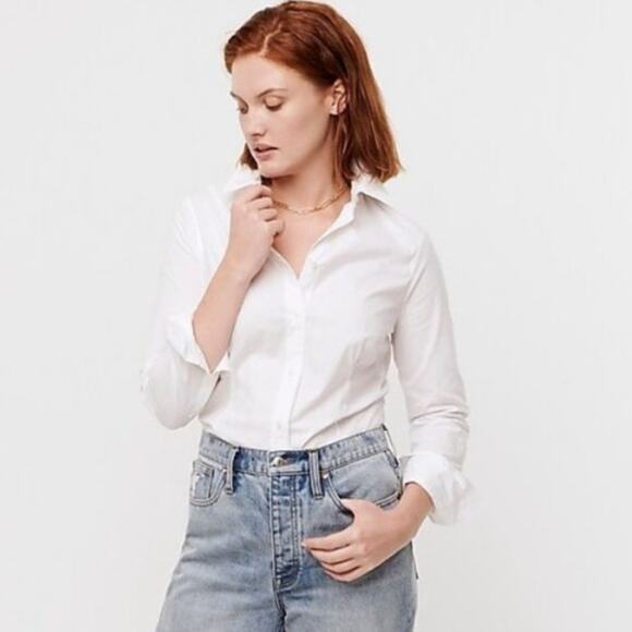 NWT J. Crew Curvy Slim Stretch Perfect Shirt Size 18 White Blouse Career Staple - Picture 5 of 15